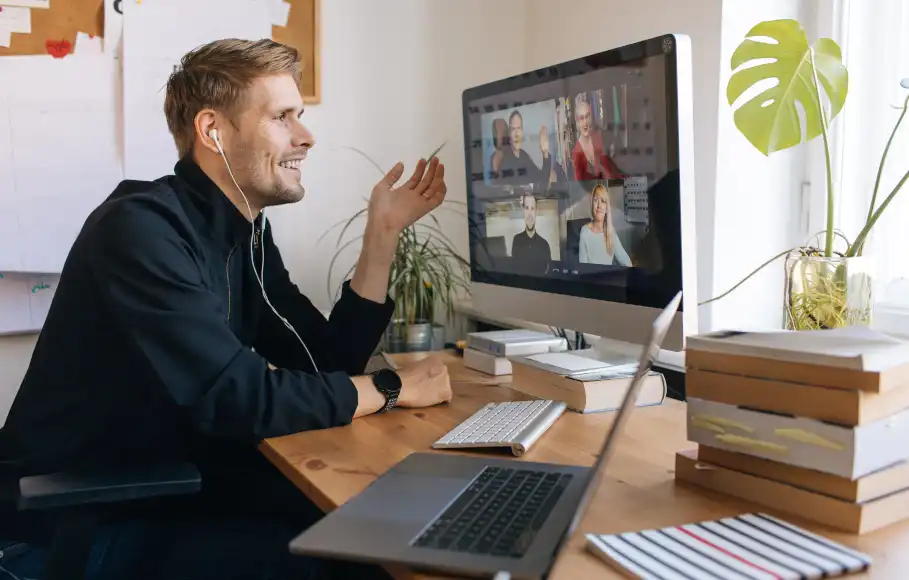 Man in online meeting